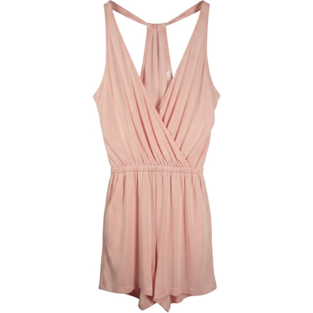 Lush Pink SZ L Surplice Coastal Beach Racerback Romper Sleeveless Pockets